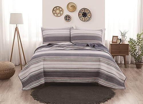 Brooklyn Loom Hudson Stripe Yarn Dye Collection, juego de edredón de 3 piezas, tamaño King, azul multicolor (QS4875KG-2300)