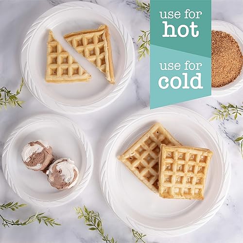 Miniatura 6 de 100 platos llanos desechables de plástico blanco de 9 pulgadas, grandes