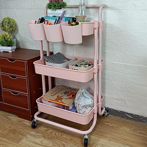 Miniatura 7 de Freletry Estante organizador de almacenamiento de 3 niveles con 6 tazas colgantes para el hogar, oficina, cocina, baño (rosa)