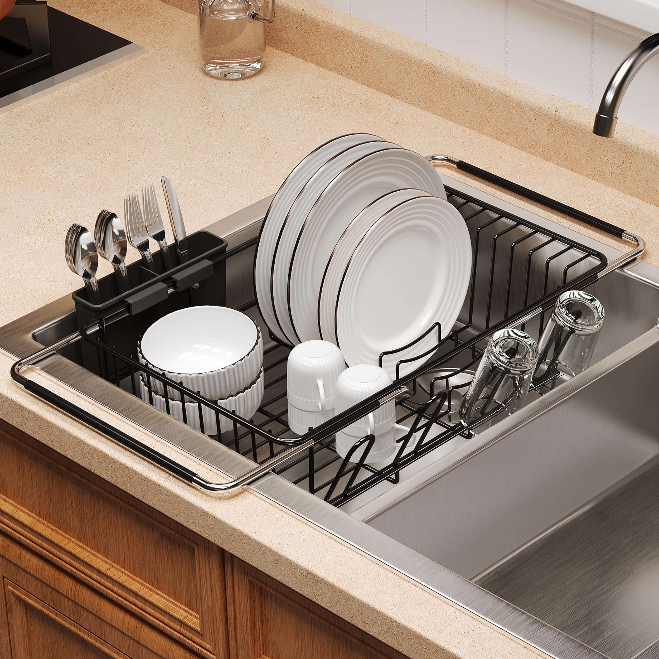 Snapklik.com : Over The Sink Expandable Dish Drainer Drying Rack In ...
