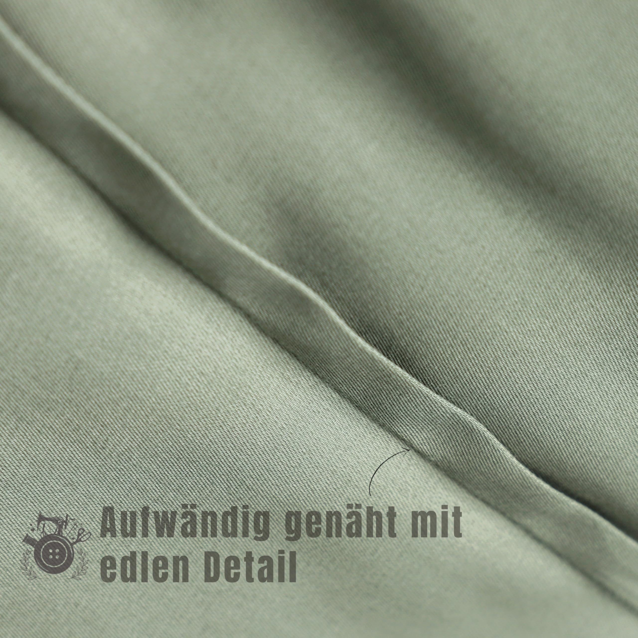 SCHÖNER WOHNEN Satin Bettwäsche 155x220 Baumwolle Grün - Luxus Bettwäsche-Set 2teilig - weich & atmungsaktiv - 1x Bettwäschebezug & 1x Kopfkissenbezug 80x80cm Frühling Duvet Cover Set - ÖKO-TEX