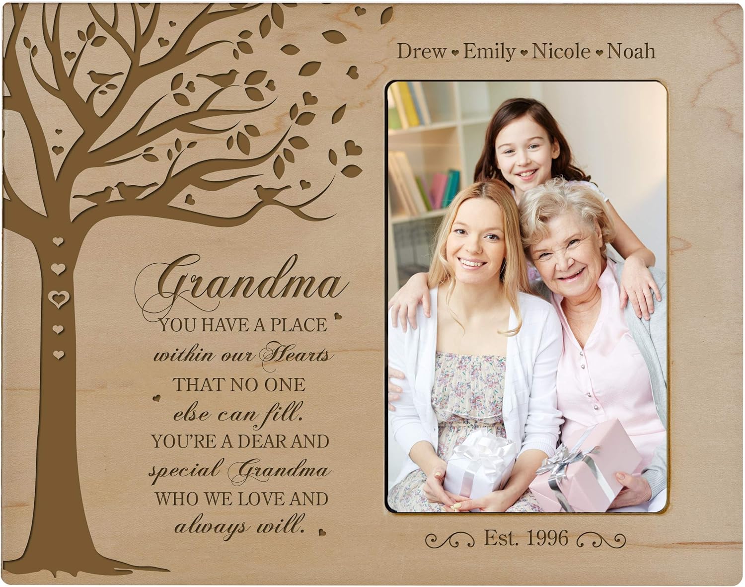 LifeSong Milestones Personalized from Son, Grandson, Nephew Solid Wood Vertical Frames Family Keepsake 8”x10” Holds 4”x6” Photo You Have A Place Grandma (Maple)