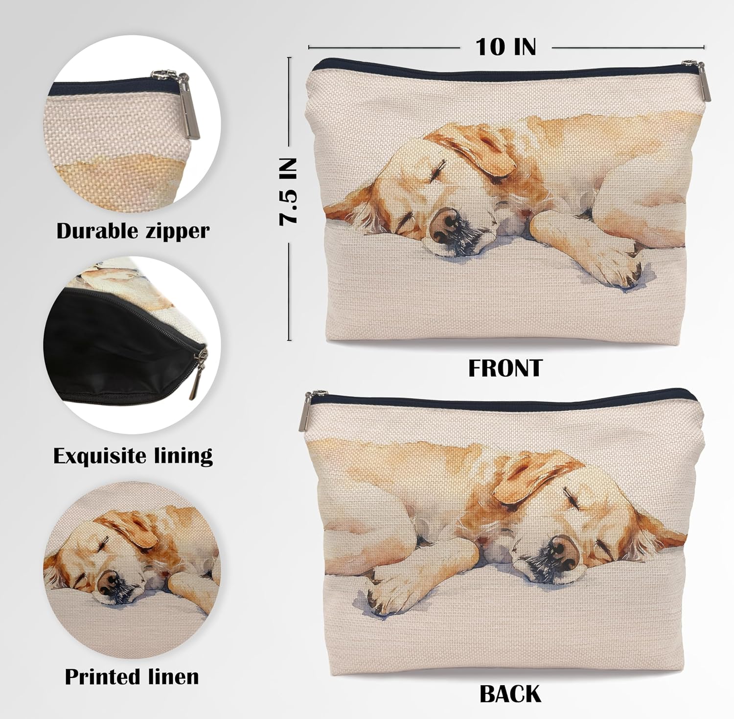Funny Sleeping Golden Retriever Makeup Cosmetic Bag for Women, Gifts for Golden Retriever Lovers, Dog Mom Lovers Owner Gifts Portable Small Toiletry Bags Zipper Makeup Pouch image 3