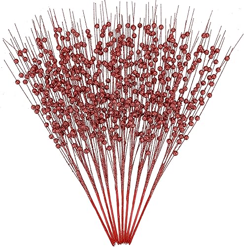 Miniatura 1 de GREENTIME Paquete de 10 adornos de tallo de bayas artificiales rojas de 15.7 pulgadas, palitos de Navidad falsos con purpurina para jarrón, árbol de