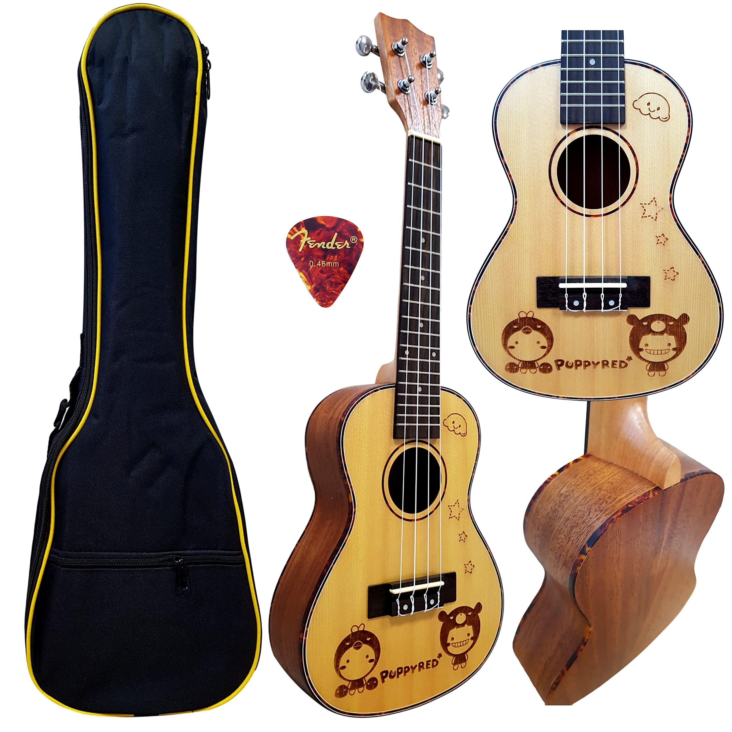 Heartbeat1883 Ukulele 24" Concert Size Professional solid Mahogany wood with Padded gig bag/Pick (Puppy Red)