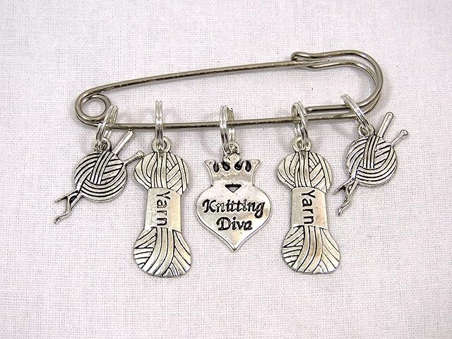Knitting Diva - 5 Silver Knitting Stitch Markers