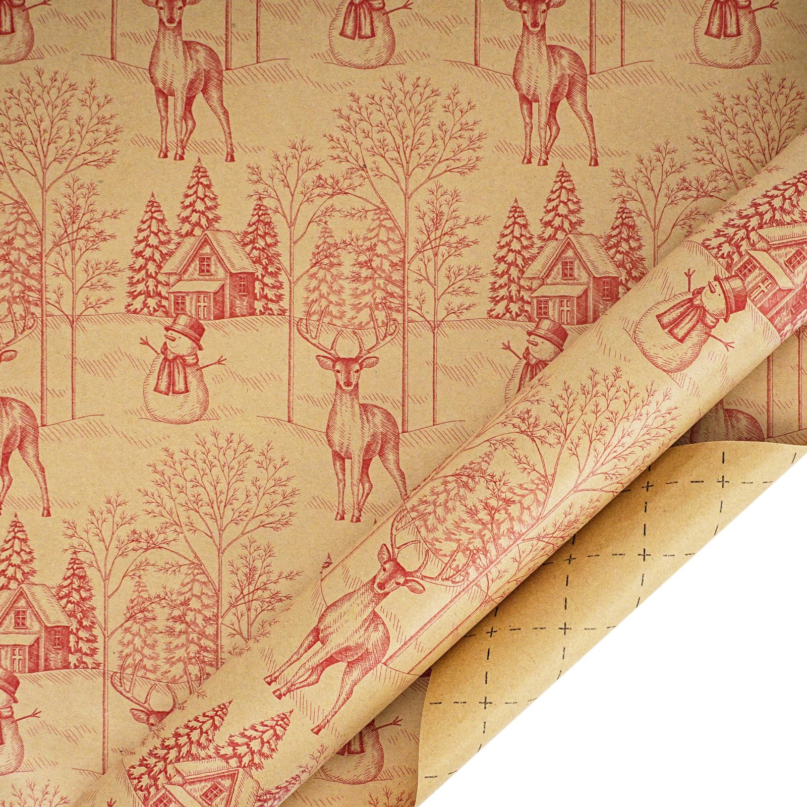 BIOBROWN Winter Scene Kraft Christmas Wrapping Paper Roll, 43cm x 10m