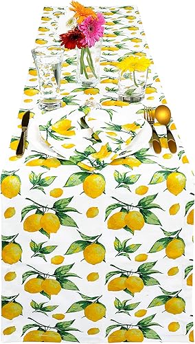 Miniatura 2 de Yourtablecloth Camino de mesa 100% algodón, decoración elegante para eventos en interiores y exteriores, limón, 14 x 72 pulgadas