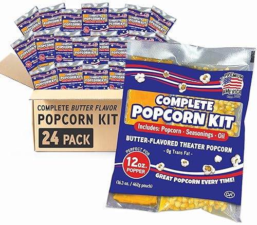 Miniatura 11 de Kit de palomitas Premium America, paquete de 24 para una pochoclera de 8 onzas, núcleos para máquina de palomitas de cine y palomitas, aceite y