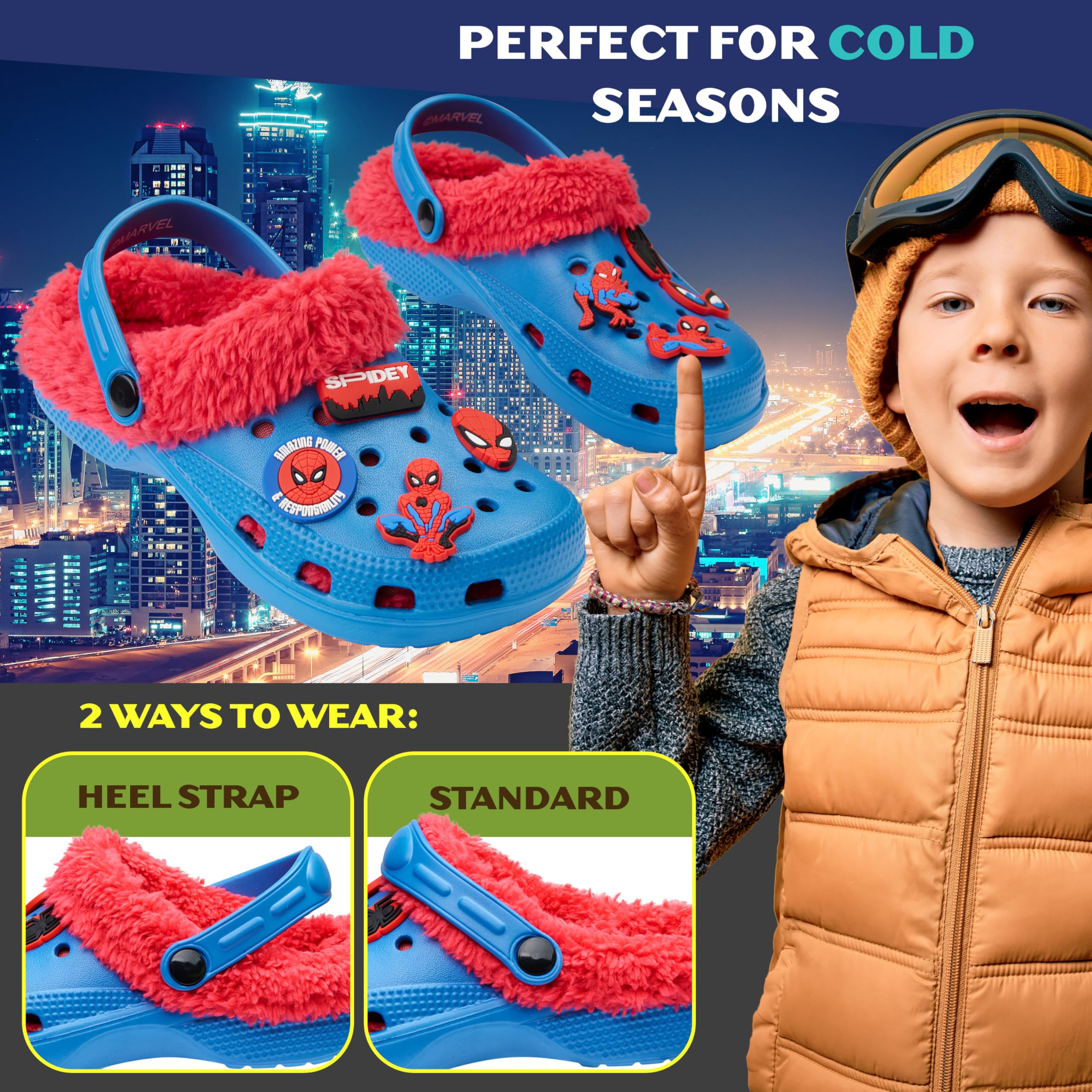 Marvel Spiderman Zoccoli Bambino, Ciabatte da Casa Invernali Foderato in Pile - Regalo Ragazzo