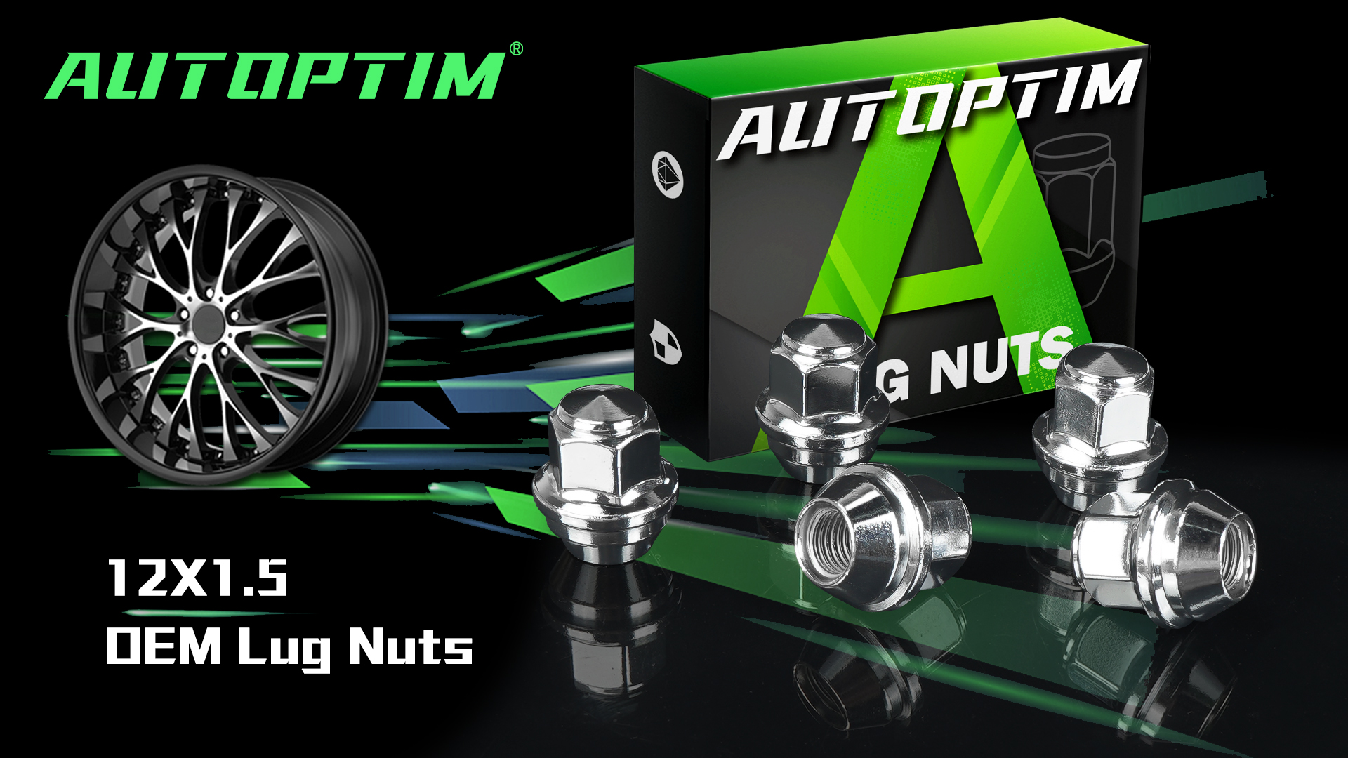 20 Black Lug Nuts 12x1.5 – Fits Ford C-Max, Focus, Fusion, Chevy Cruze & More