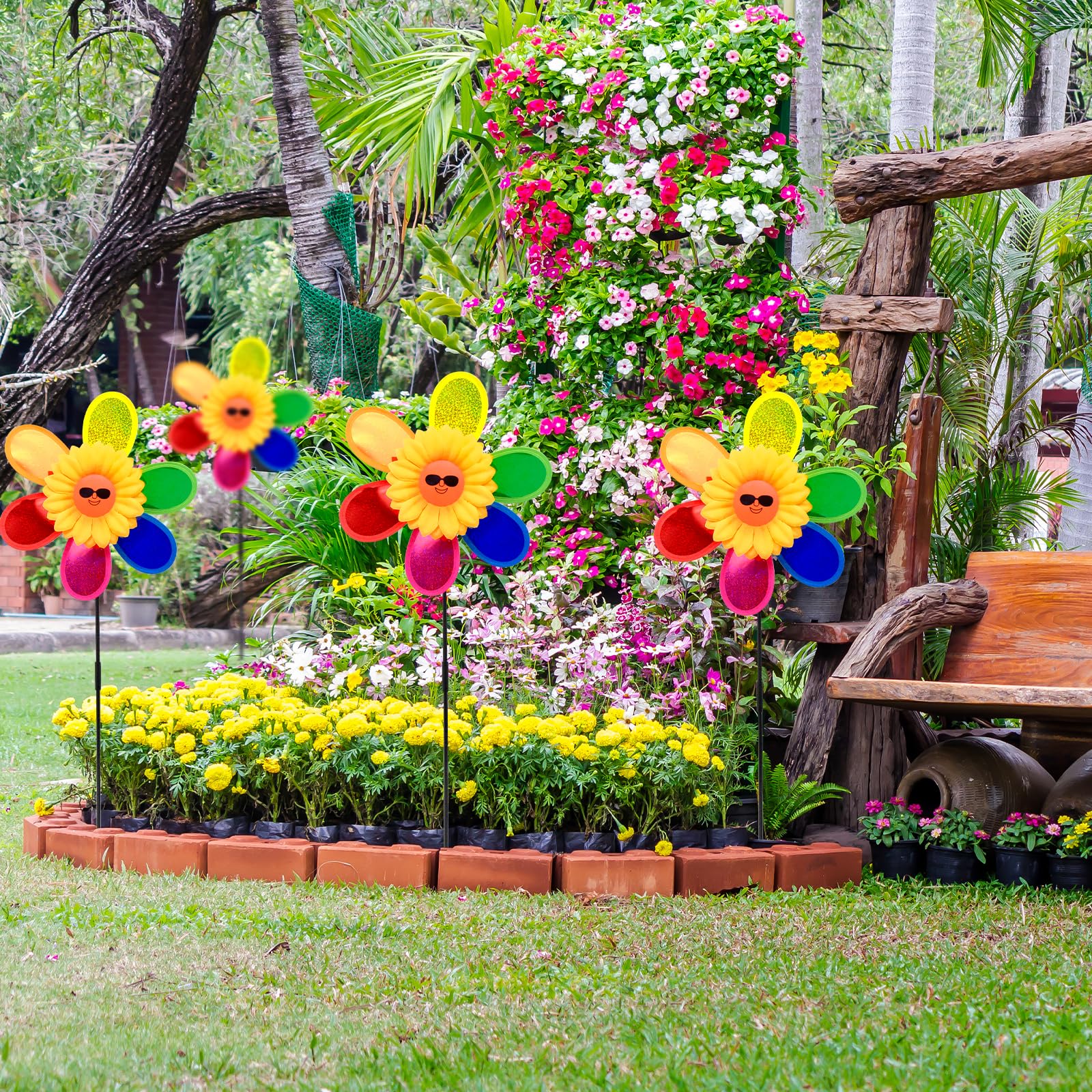 3 Mulini A Vento A Forma Di Fiore – Repellente Per Uccelli Girandola, Riflettente, Per Giardino E Balcone