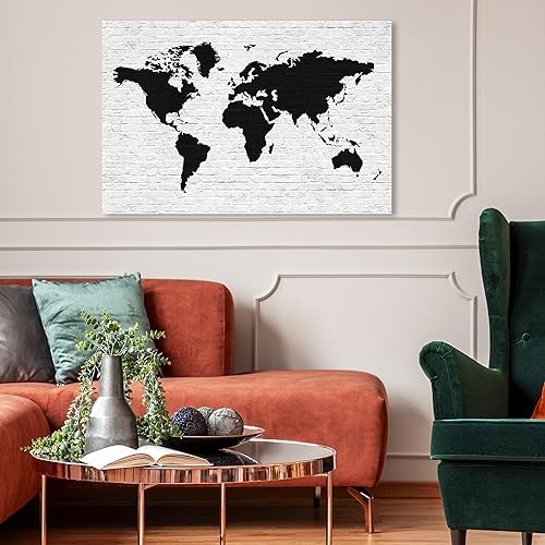 Miniatura 4 de The Oliver Gal Artist Co. Maps - Lienzo decorativo para pared, diseño de ladrillo limpio Mapamundi, decoración del hogar, 24 x 16 pulgadas, negro,