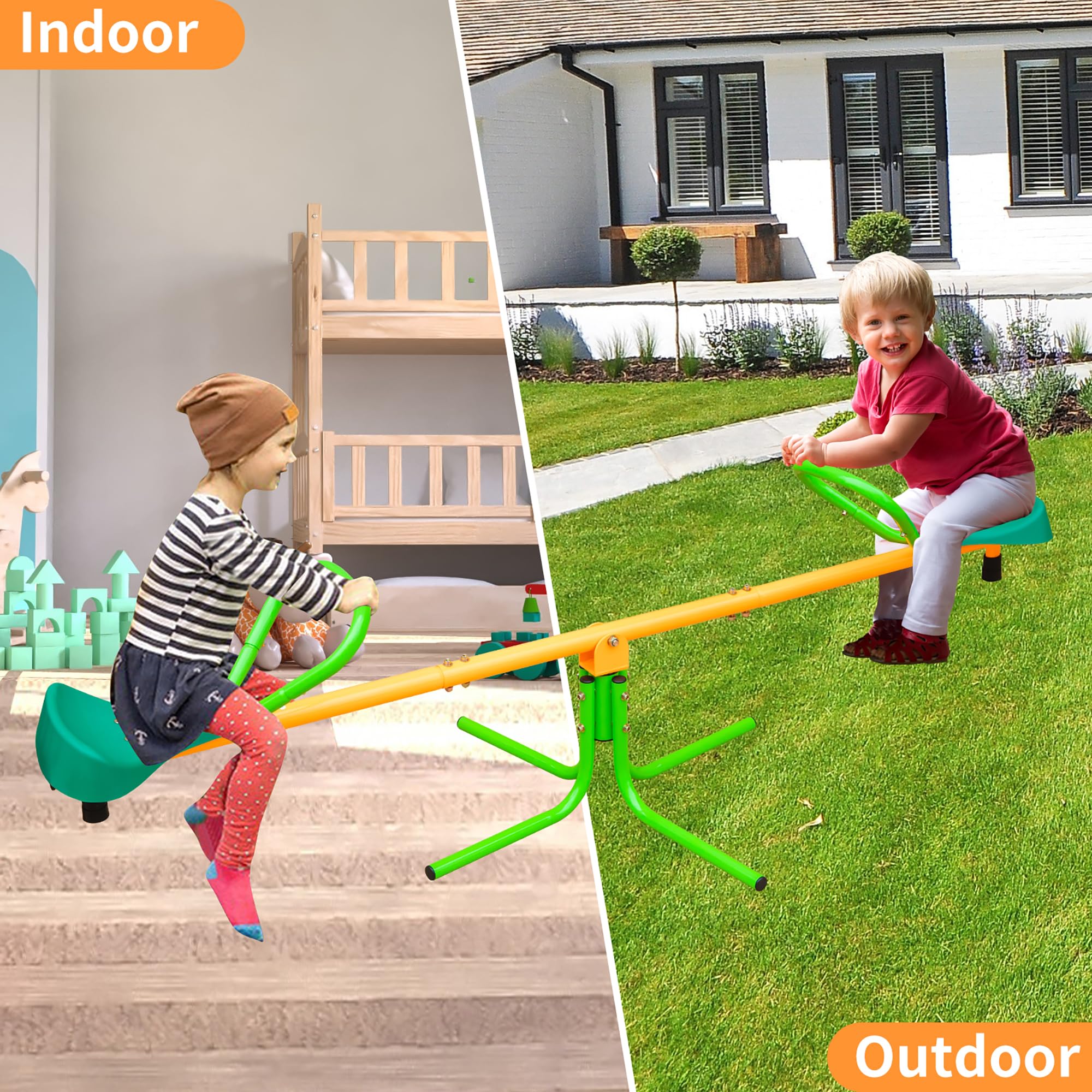 2-Sitzer Wippe 180 cm Kinderwippe Garten extra lang Outdoor Spielgerät Stahlrahmen gelb-grün