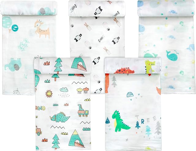 koo-dib 5Pack for Baby muslin blanket 80cm×80cm100% Cotton Baby Wash Cloth receiving blanket large muslin cloths swaddle wrap Shower Wipes for Newborn Soft Baby Muslin Cloths Baby Muslin