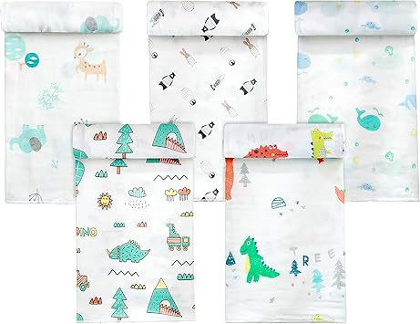 koo-dib Nursery,Bedding,Blankets & Swaddlers,Swaddles Koo-dib 5Pack for Baby muslin blanket 80cm×80cm100% Cotton Baby Wash Cloth receiving blanket large muslin cloths swaddle wrap Shower Wipes for Newborn Soft Baby Muslin Cloths Baby Muslin