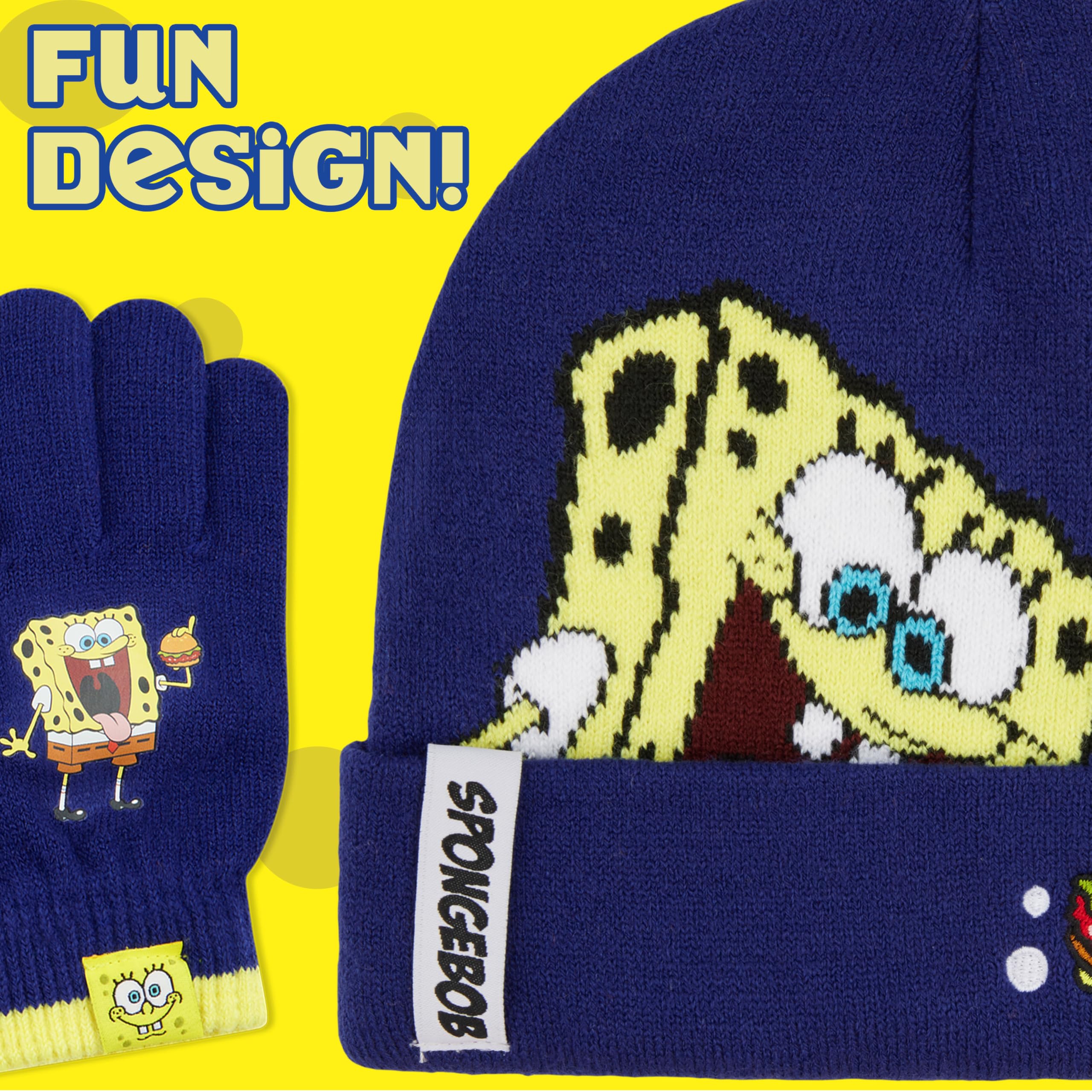 SPONGEBOB SQUAREPANTS Conjunto de Gorro y Guantes para Niños - Regalo Niño