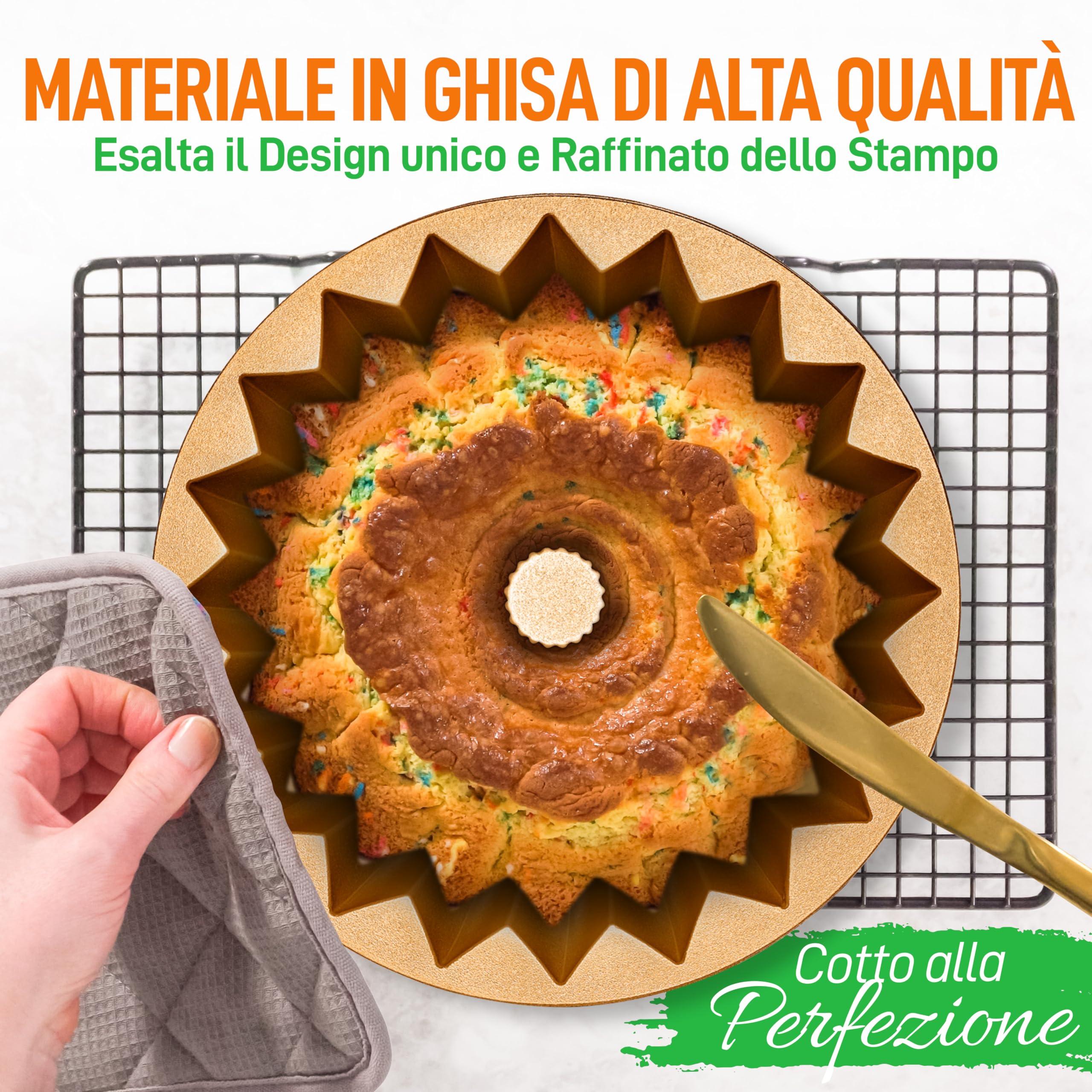 NutriChef Stampo Ciambella 24 cm, Stampo Antiaderente per Torta e Ciambellone, Tortiera, Teglia da Forno in Alluminio Pressofuso, Antiaderente, Resistente, Cottura Uniforme
