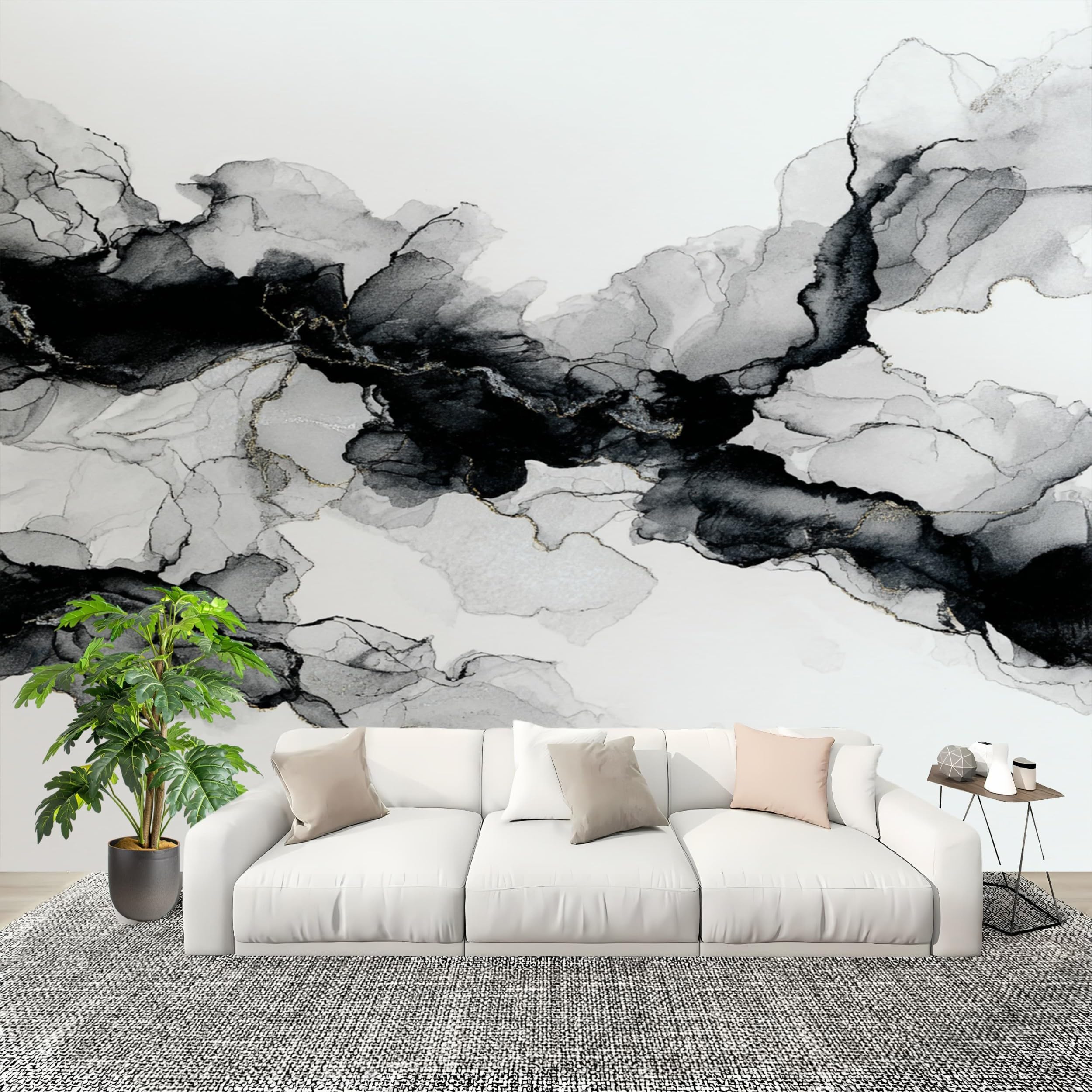 Sztuka ścienna 3D tapeta z włókniny szer. 250 x wys. 175 cm czarno-biała fototapeta naklejki, chiński atrament płynna tapeta mural plakat dekoracja do sypialni salonu korytarza (nie samoprzylepna)