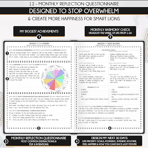 Miniatura 6 de Agenda de vida y trabajo, tamaño A5, planificador de objetivos de 12 meses y planificador de productividad para aumentar la felicidad, planificador