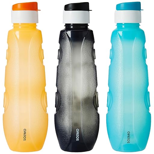 Solimo Plastic Water Bottle Set with Flip Cap, 3-Piece, Multicolor