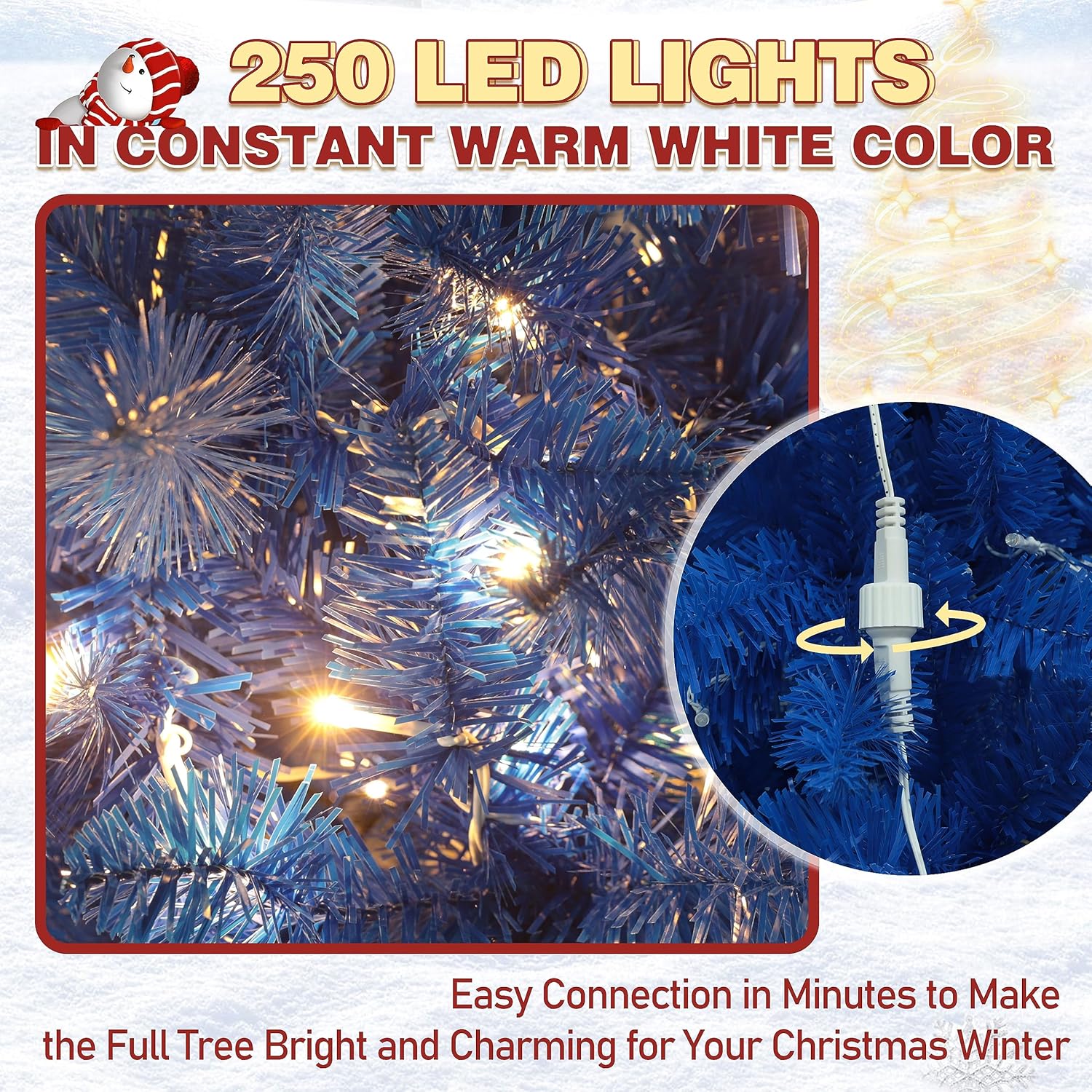 MUPATER Pencil Christmas Tree 6ft, Prelit Artificial Christmas Tree with Metal Stand, Slim Xtmas Tree with Warm White Lights, Xmas Decoration for Home, Office, Party, Indoors and Outdoors (Blue)