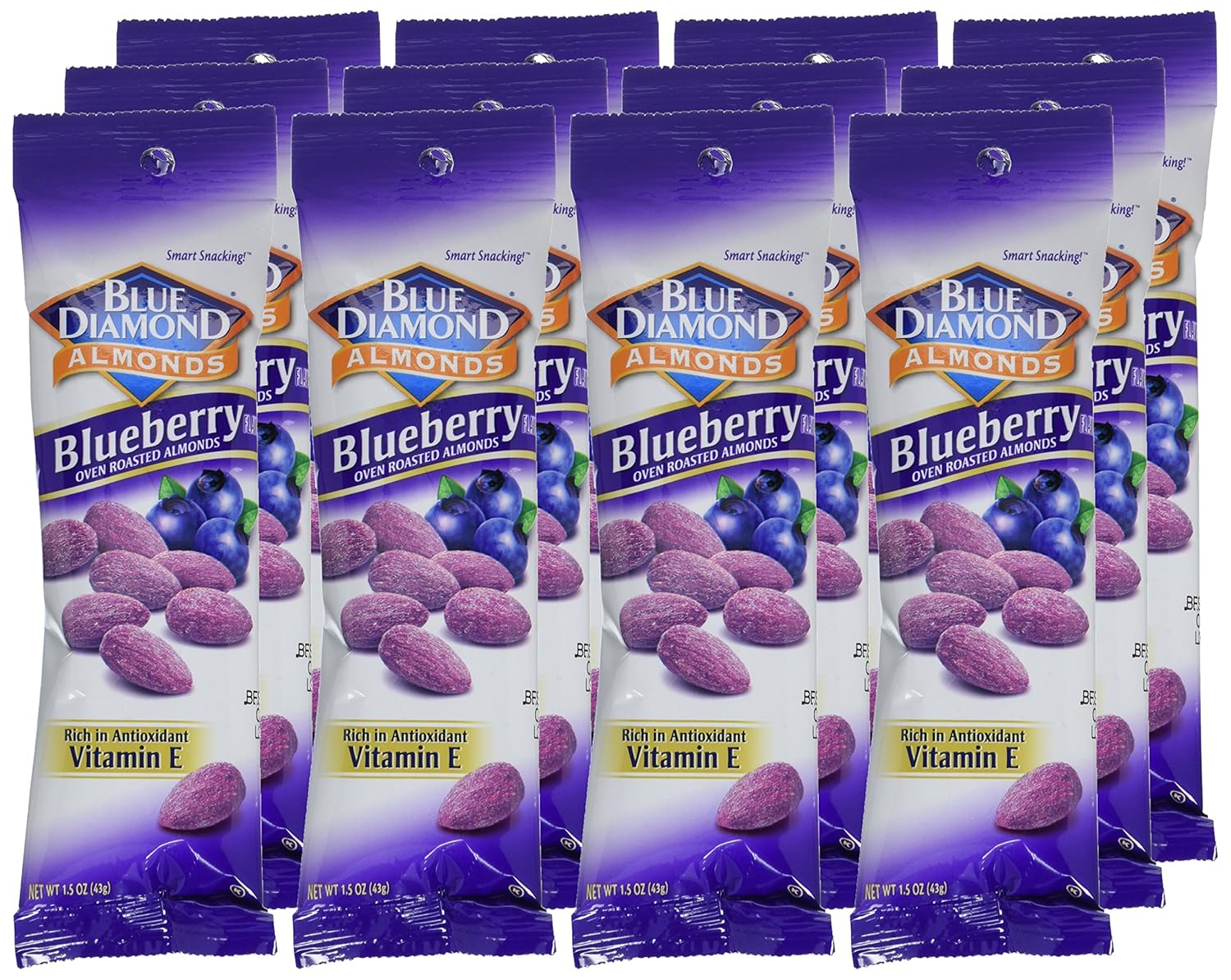 Blue Diamond Almonds, Blueberry Flavored Snack Nuts, Single Serve Bags (1.5 Oz. Tubes), (Pack of 24)
