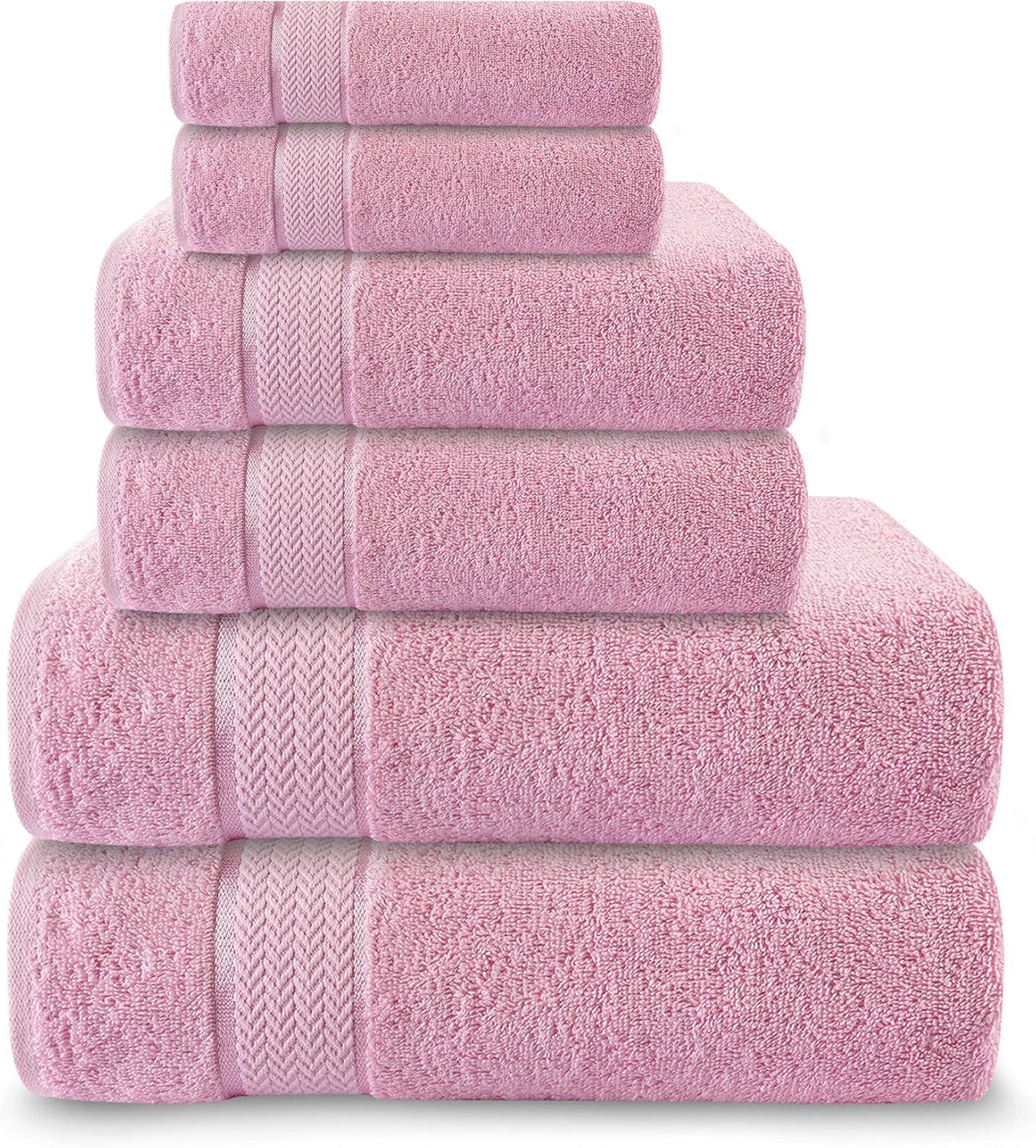 CRAFTBERRY Luxury Cotton Bath Towel Set - 6 Piece - Pink - 100% Cotton - Quick Dry, Absorbent, Plush, Soft - Home, Hotel, Pool, Shower Towels