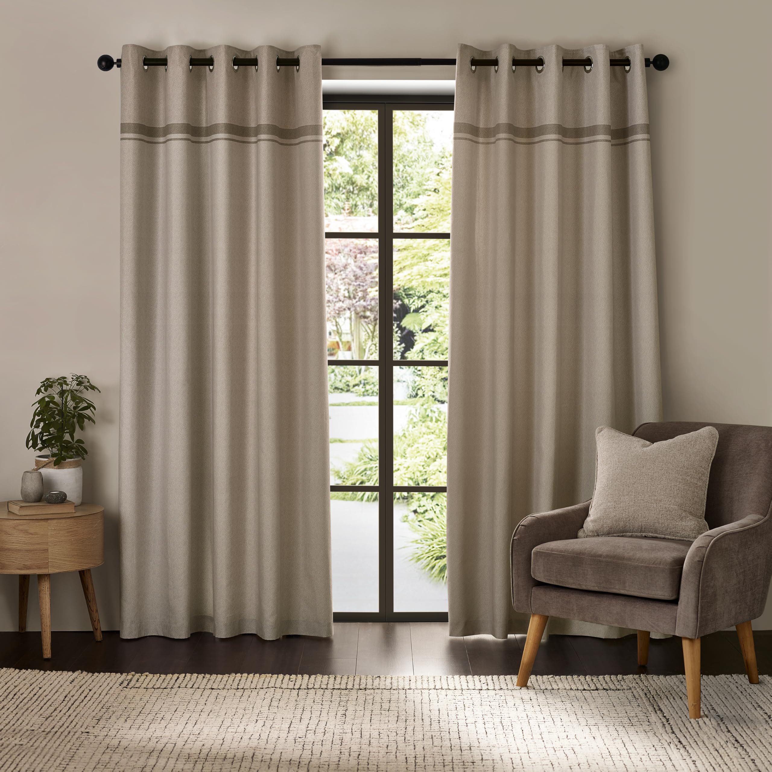 Catherine Lansfield Melville 46x72 Inch Lined Eyelet Curtains Two Panels Natural