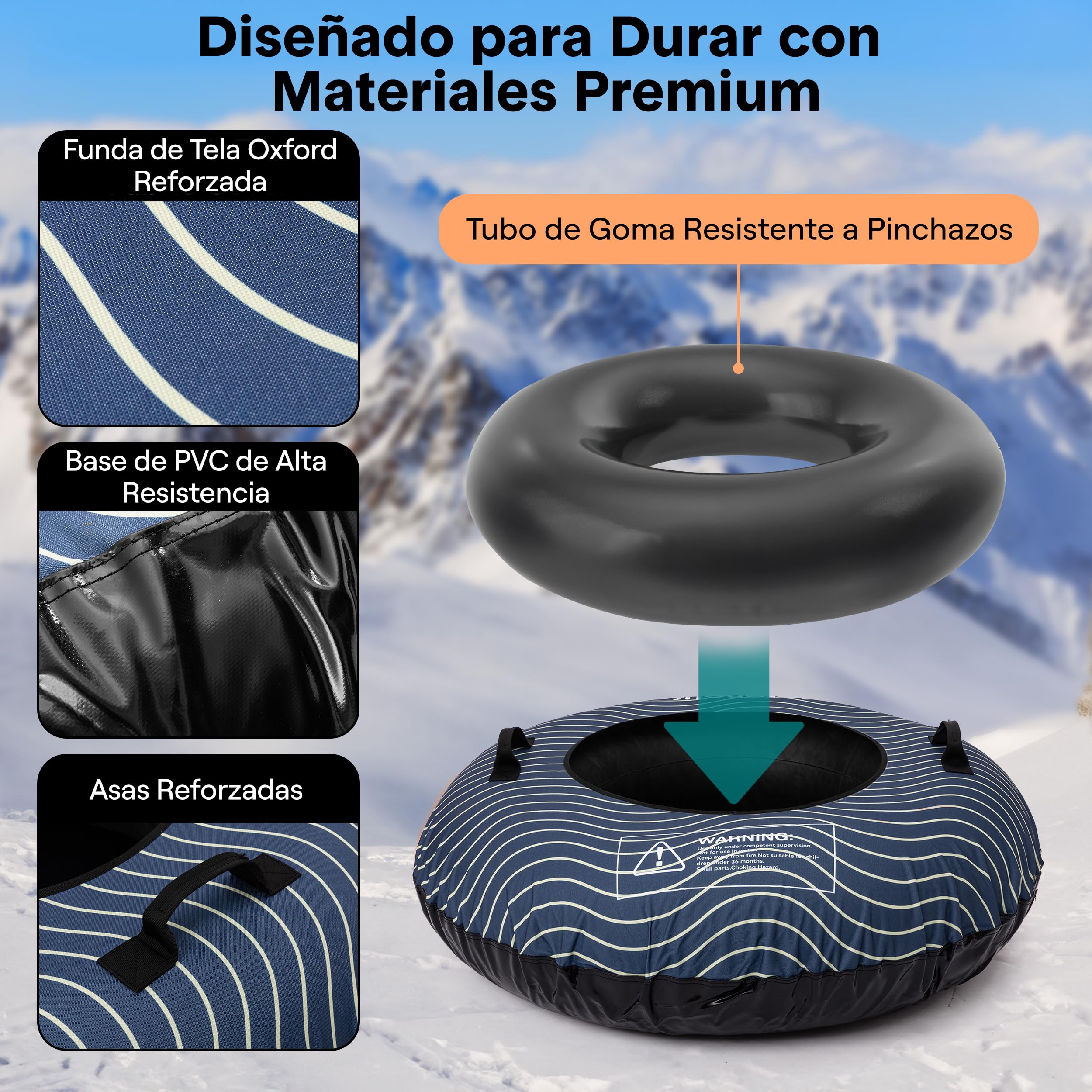 SereneLife Snowtube 101/112/122 cm Trineo Inflable para Niños y Adultos con Base de Plástico Resistente