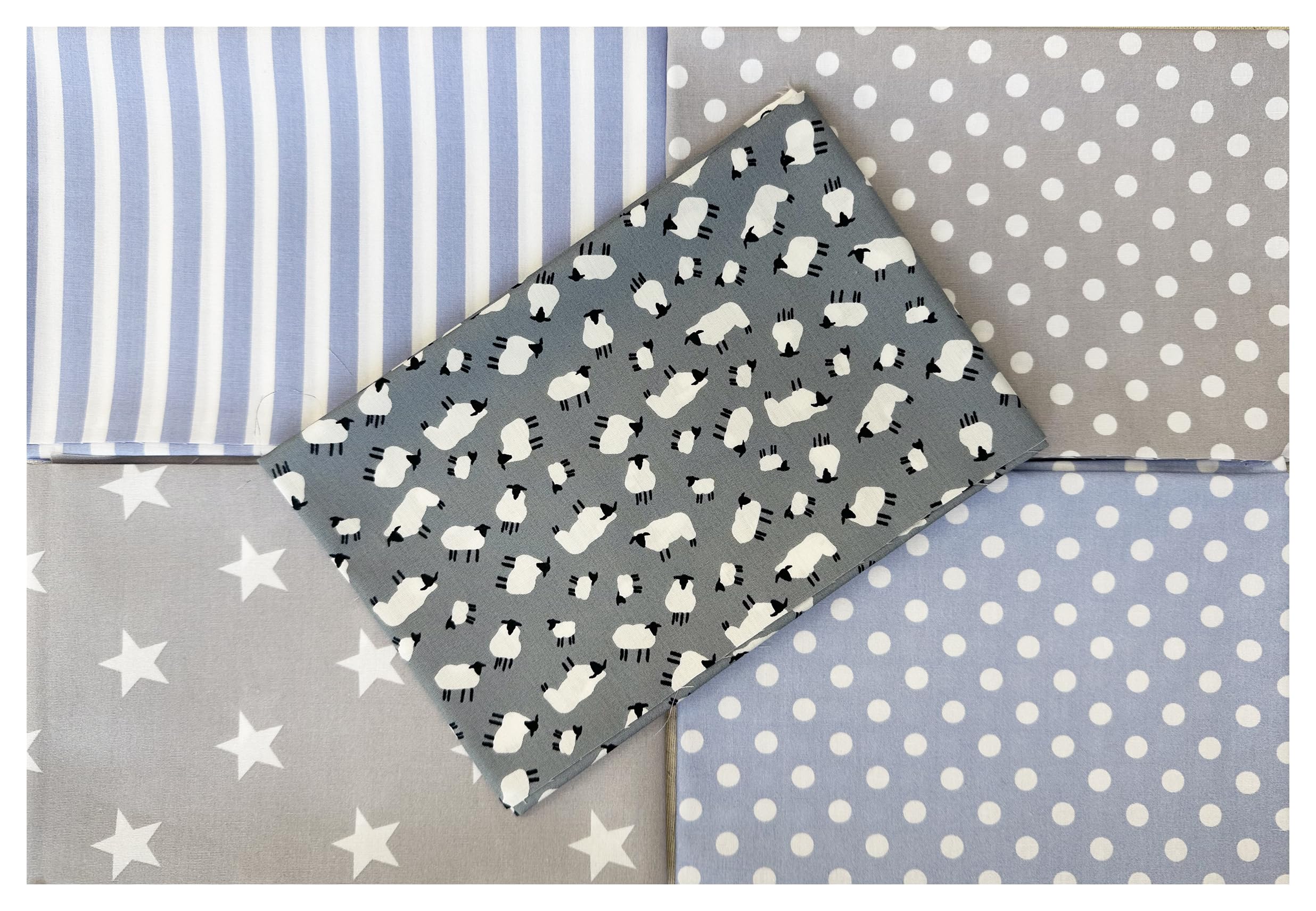 Fat Quarter Bundle Blue & Grey Sheep New Baby Boy Mix Bunting Craft Fabric Material