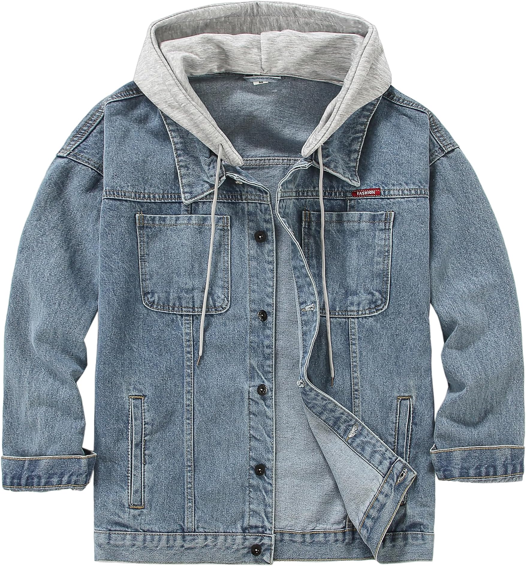 Men's Distressed Denim Jacket Unisex Button Down Jean Coat Casual Long Sleeve Trucker Hooded Jackets Outwear