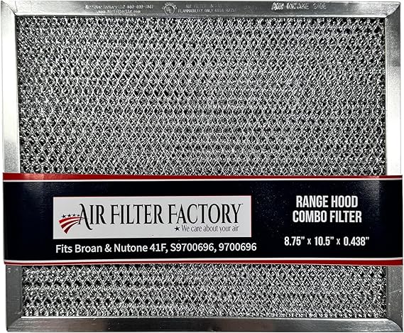 Air Filter Factory Replacement For 41F, 97007696, 97005687 Broan Nutone Range Hood Grease Mesh Charcoal Carbon Combo - Filter Size 8.75 x 10.5 x .44 Inches