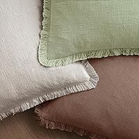 Vista 4 de MIULEE Decorative Throw Pillow Covers Neutral Linen Fringe Throw Pillows Set of 2 Dark Coffee Boho Farmhouse Cushion Covers with Tassels for Couch