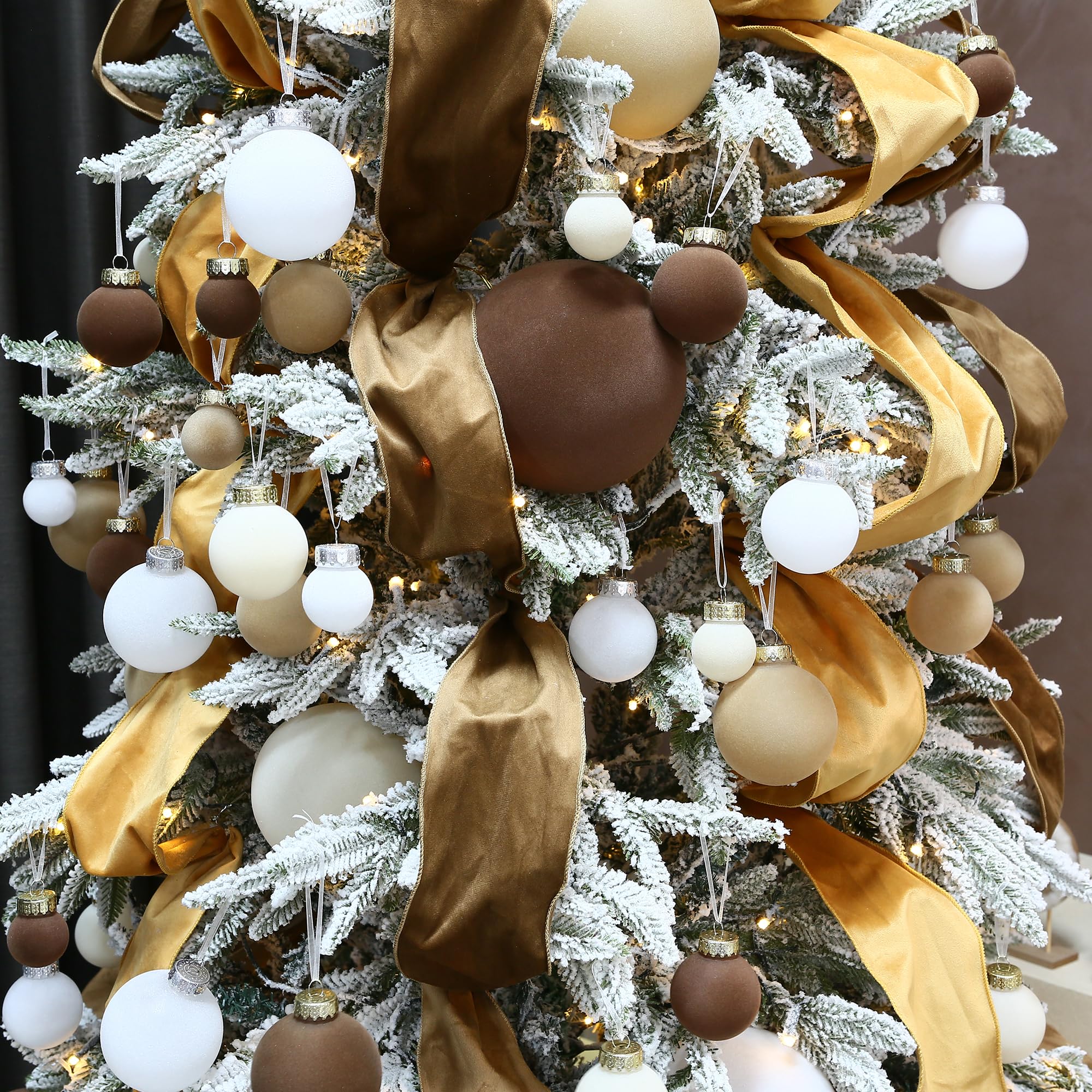 Sea Team 32 Boules Noël Velours incassables multitaille Blanc | Boules en velours floqué incassable, parfaites pour sapin, couronne, guirlande. Idéales pour Noël, mariage, fête.