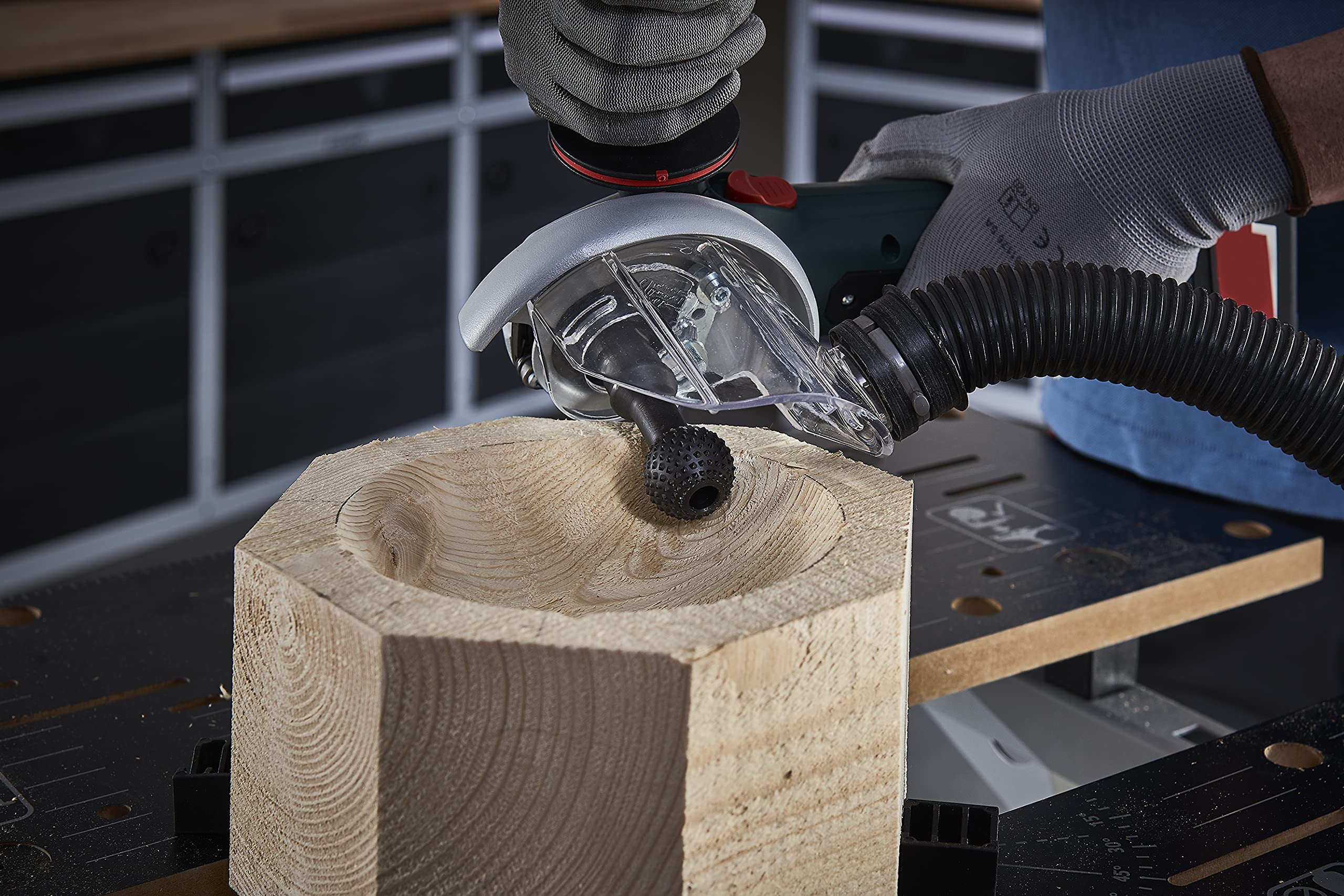 wolfcraft Kugelraspel für Winkelschleifer I 4386000 I Für das Raspeln von Vertiefungen und Konturen in Holz