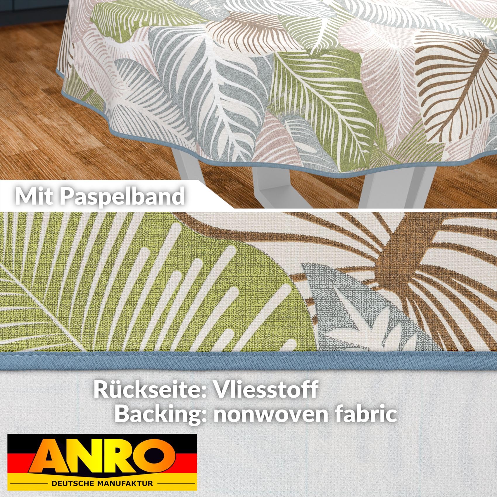 Wachstuch-Tischdecke Abwaschbar – In Rund 140 Cm, Mit Abstraktem Laubmuster, Ideal Für Garten, Küche & Feiern