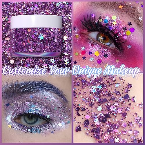 Miniatura 2 de Boko Gel con purpurina corporal de 1.76 onzas, loción líquida holográfica con purpurina gruesa, lentejuelas de sirena para maquillaje facial y