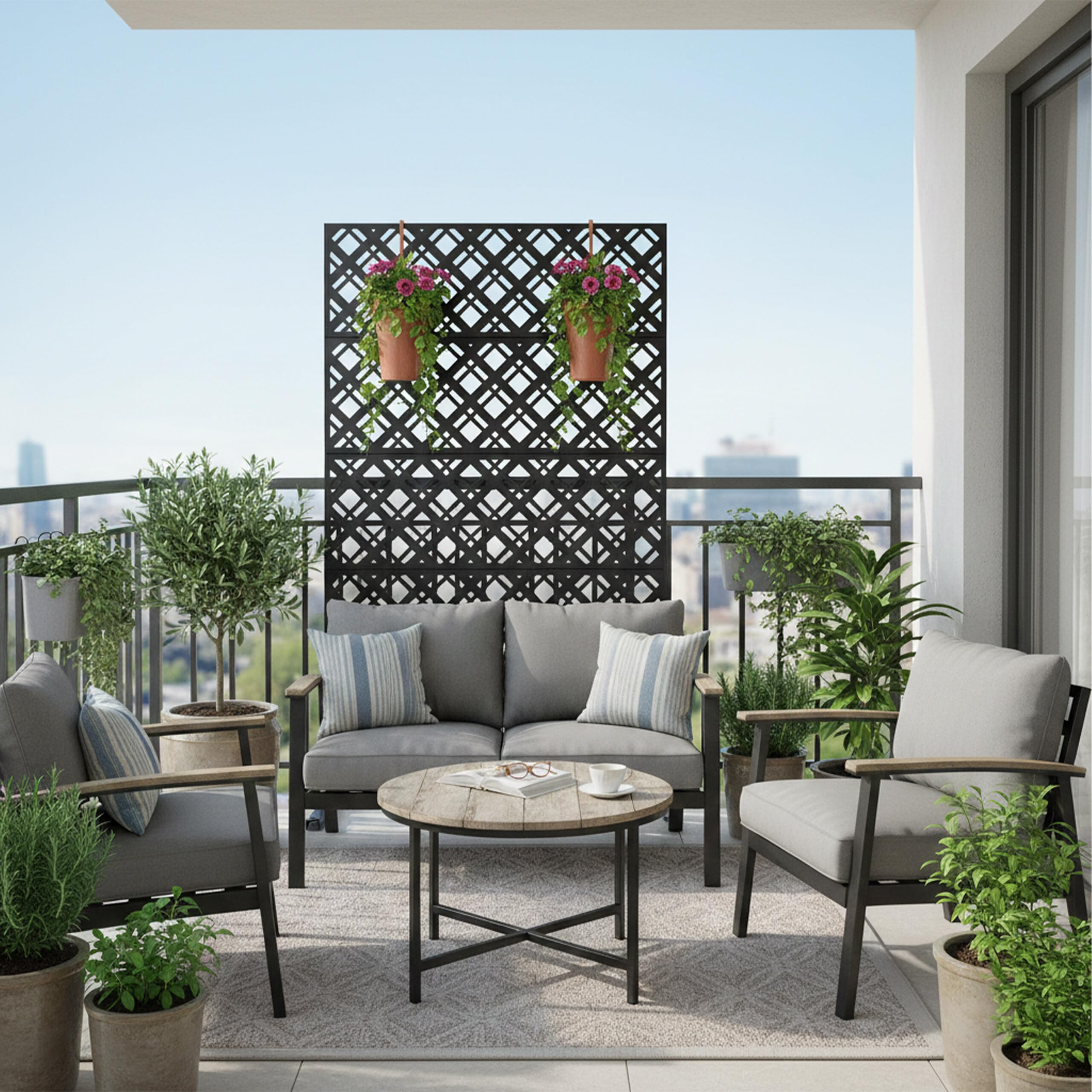 Relaxdays Ochrona prywatności, motyw diamentowy, do ogrodu, na balkon i basen, parawan, wys. x szer.: 183 x 110 cm, metal, czarny