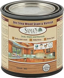 SamaN Interior One Step Wood Seal, Stain and Varnish – Oil Based Odorless Dye - Protection for Furniture and Fine Wood (Cedar SAM-303, 8 oz)