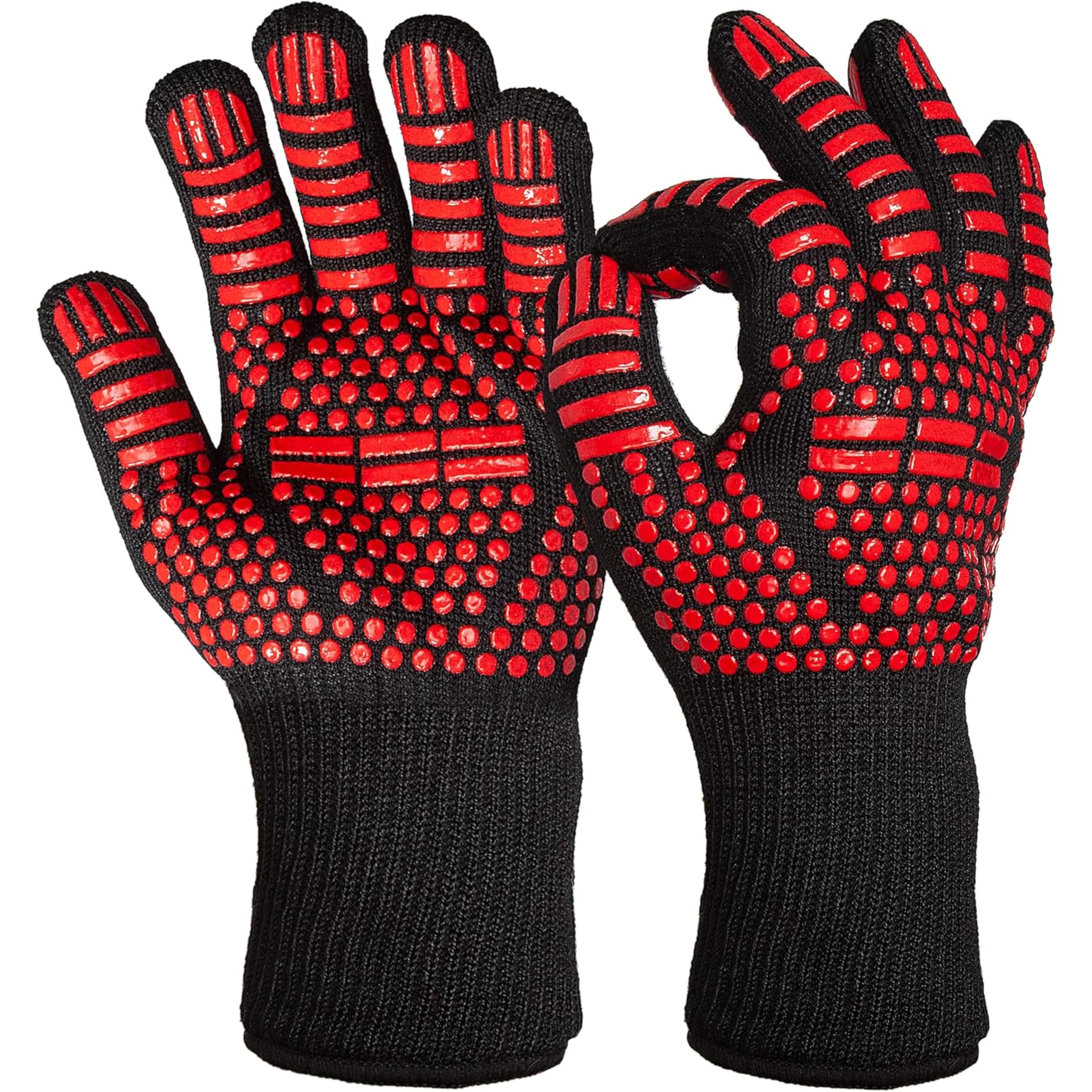 Overgrill BBQ Grill Gloves, Heat Protection Gloves: 2 x Practical Barbecue Gloves, Heat Resistant, Black, Grill Gloves with 800 Degree Heat Protection, Unisex Oven Gloves, Fireproof Gloves Garden