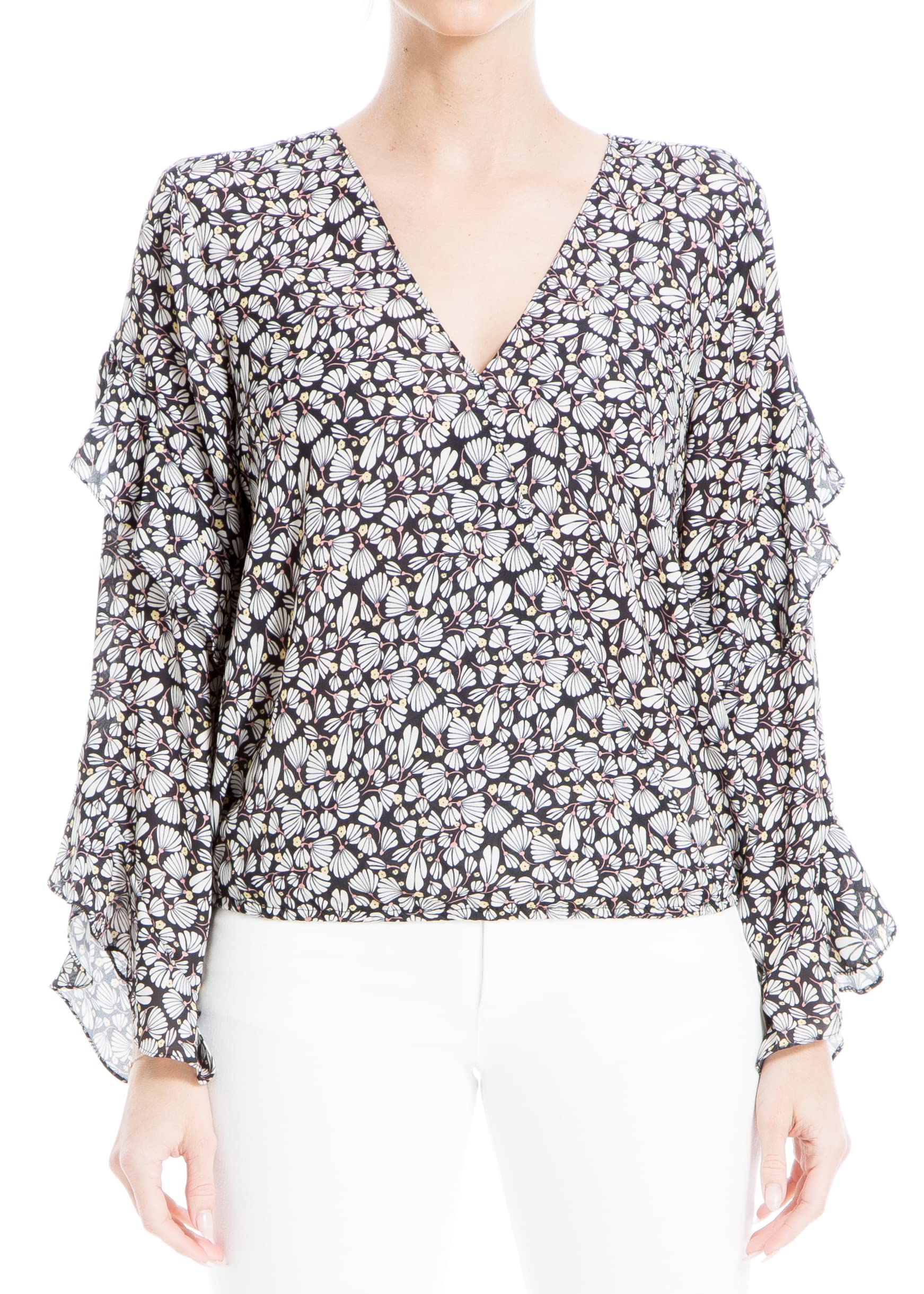 womens Crepe Long Sleeve Faux Wrap Blouse Blouse