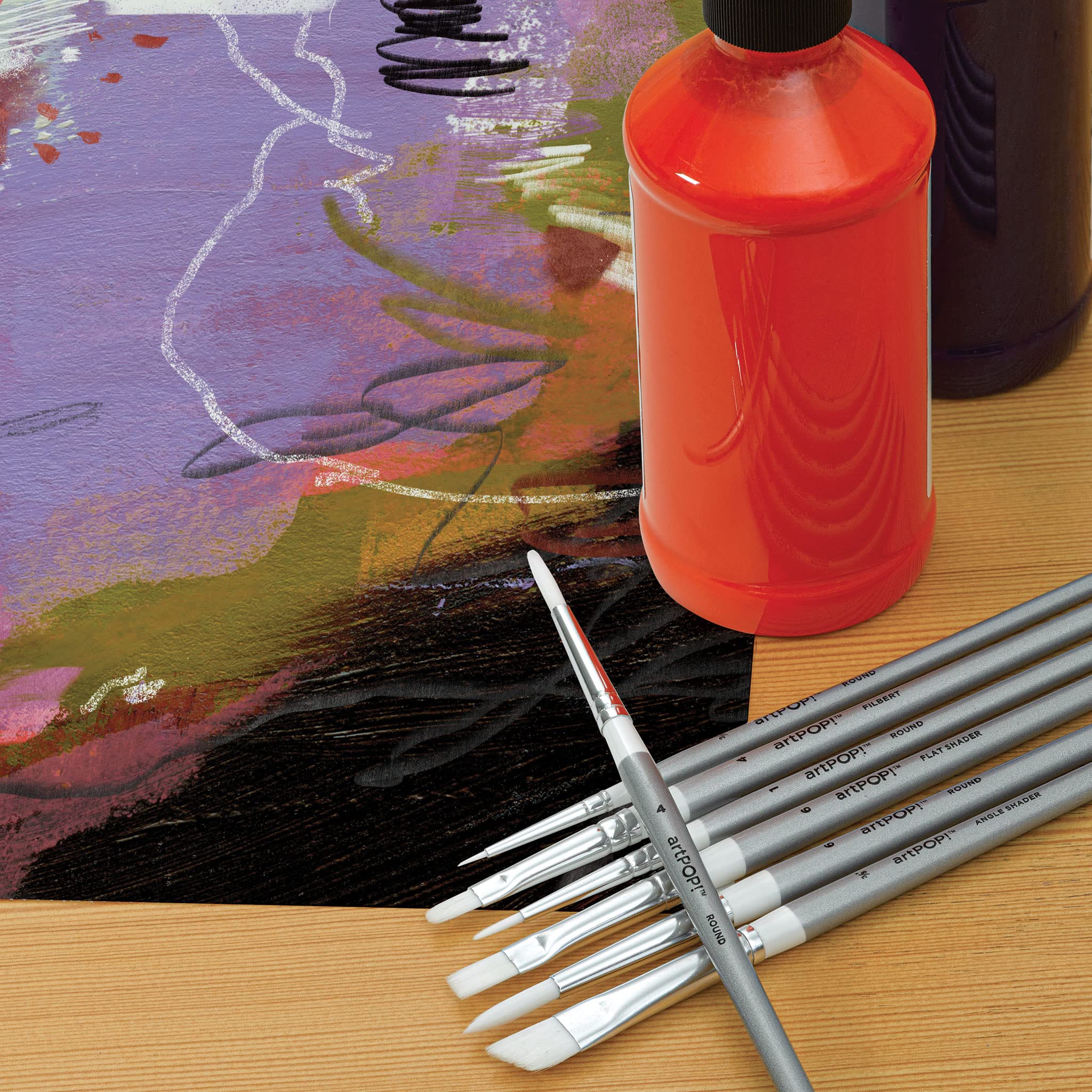 artPOP! Pinsel-Set, 7 Stück, Premium-Synthetikpinsel für Acryl, Öl und Aquarell, verschiedene Formen und Größen, Holzgriffe, Künstlerpinsel für gemischte Medien