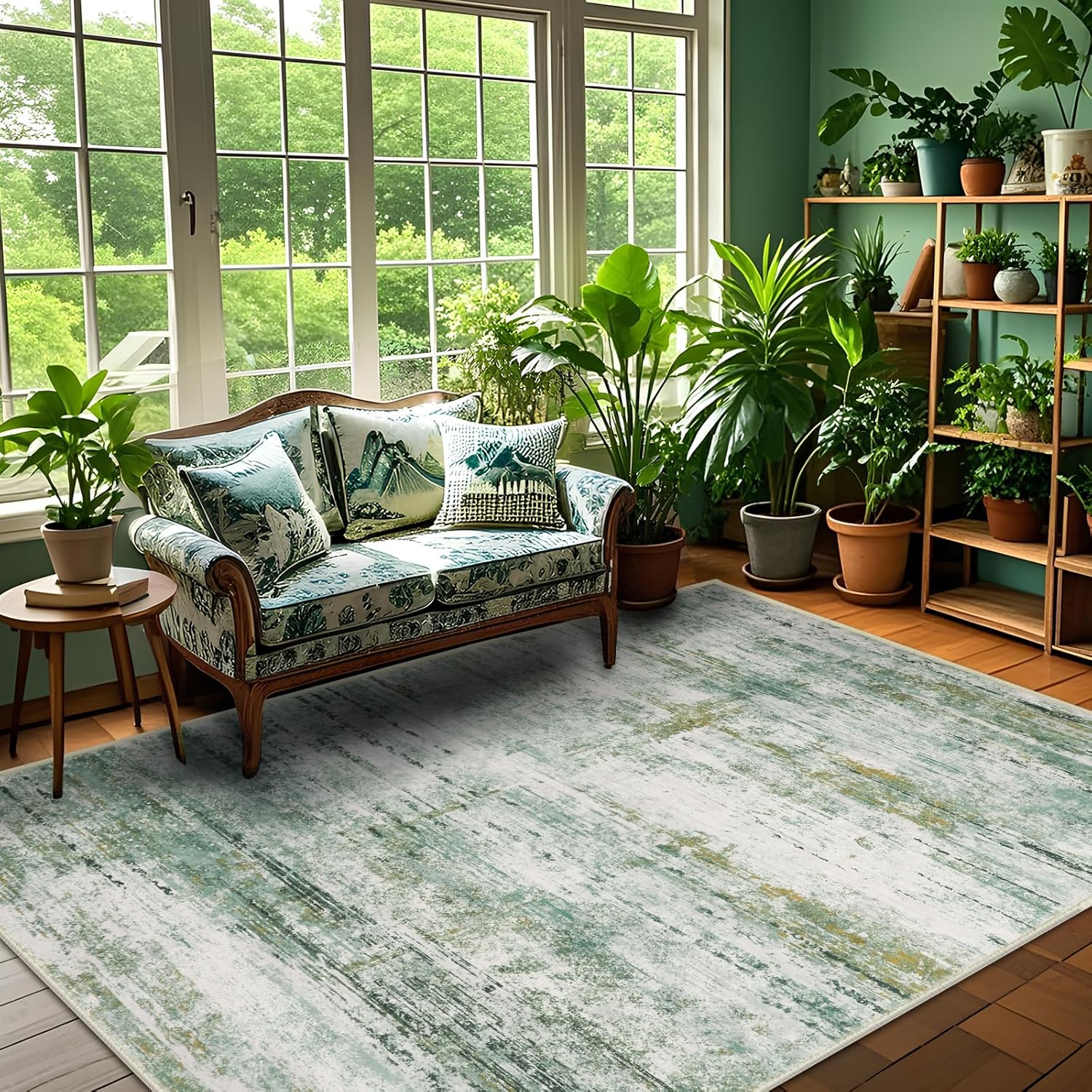 5×7 Abstract Area Rugs for Living Room, Modern Washable Indoor Rug for Bedroom, Thin Soft Large Non-Slip Carpet for Dining Room Home Office Farmhouse Decor – Abstract Army Green
