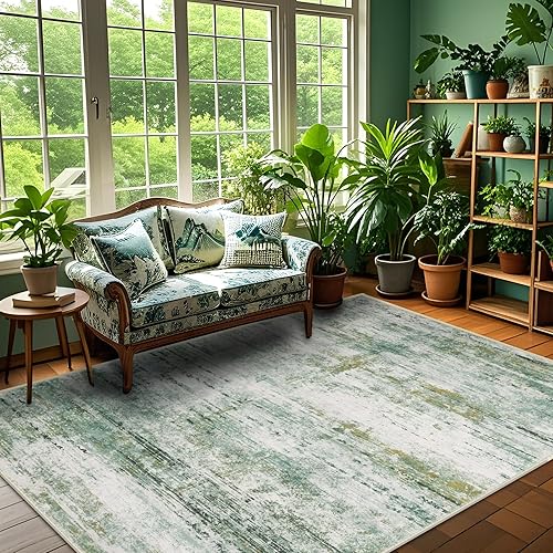 Miniatura 39 de Alfombra abstracta 5 x 7 para sala de estar, comedor, oficina, dormitorio, verde salvia Abstracto Verde Salvia,Abstracto Verde Rojo,Camelia azul