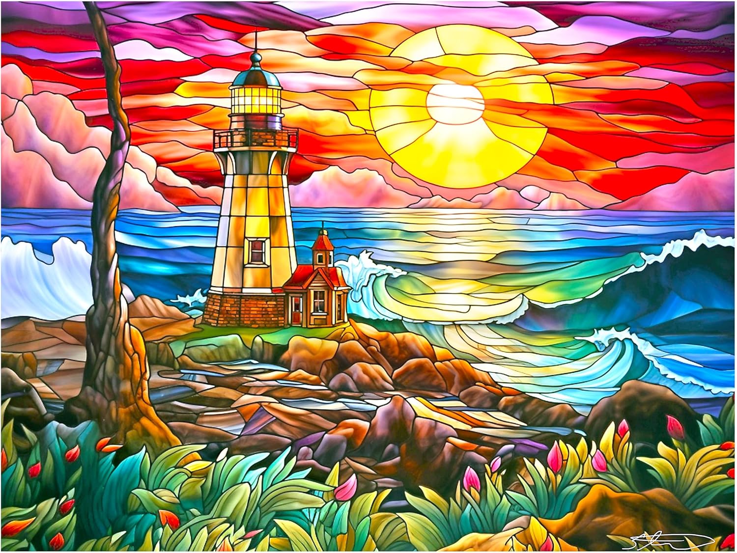RoseArt - Stained Glass - Summer Waves - 300 Piece Jigsaw Puzzle for Adults