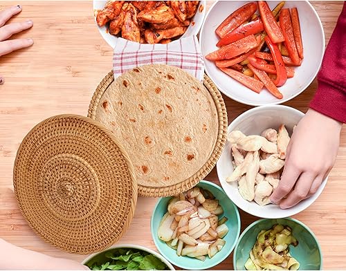 Miniatura 7 de Tortillada - Calentador de tortilla de 10 pulgadascesta hecha a mano de ratán incl. toalla 100% algodón