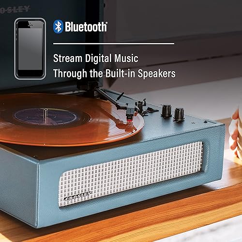 Miniatura 4 de Crosley CR8017B-WB Voyager - Tocadiscos portátil clásico de vinilo con Bluetooth de entradasalida y altavoces integrados, Azul lavado