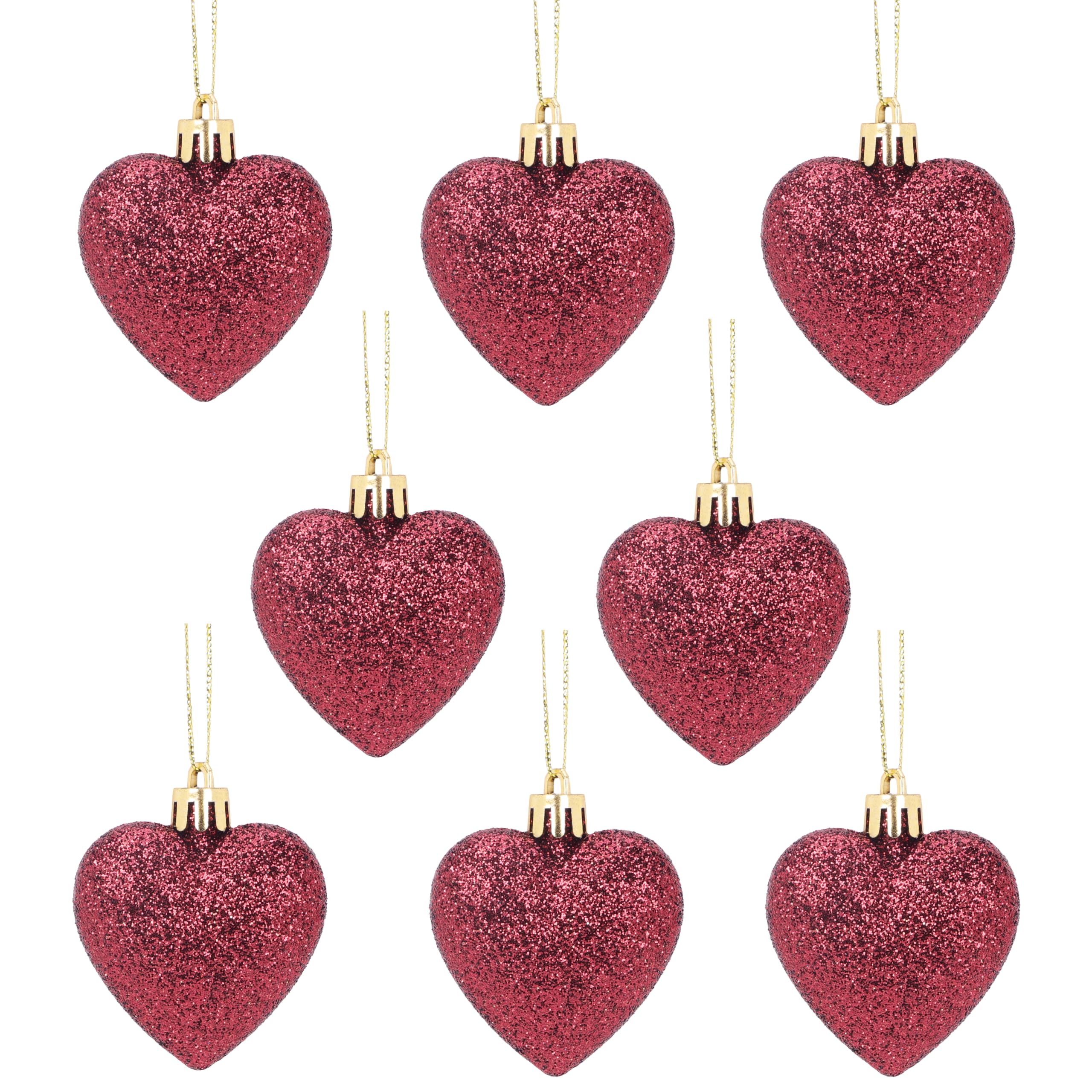 Christmas Concepts® Pack of 8-60mm Heart Shaped Christmas Tree Baubles – Glitter Decorated Baubles (Rioja Red)