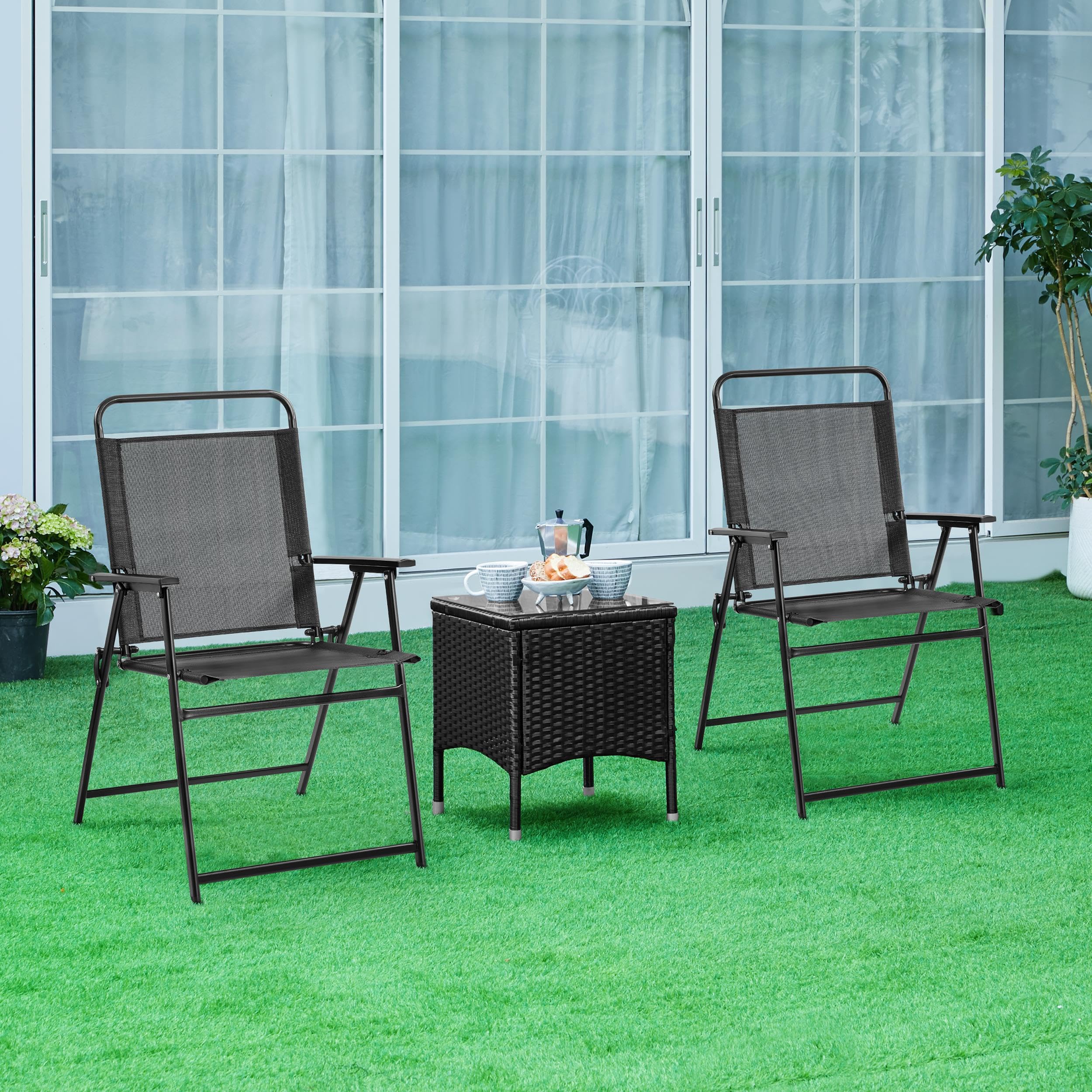 Yaheetech Set 2 Sedie da Giardino Pieghevoli con Braccioli Telaio in Metallo Seduta in Tessuto Portata 100 kg Nero
